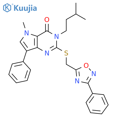 5-methyl-3-(3-methylbutyl)-7-phenyl-2-{[(3-phenyl-1,2,4-oxadiazol-5-yl)methyl]sulfanyl}-3H,4H,5H-pyrrolo[3,2-d]pyrimidin-4-one structure