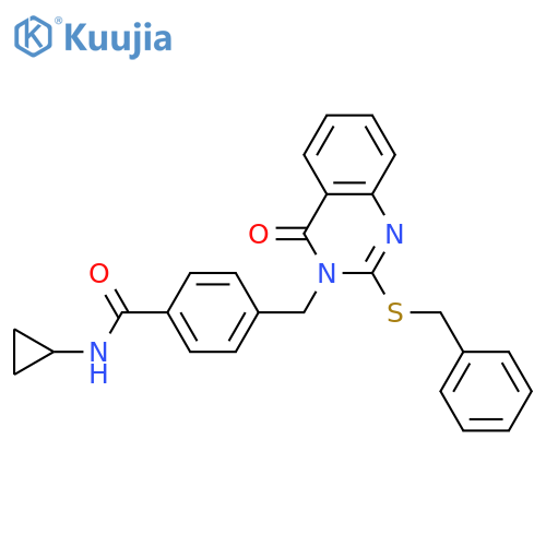4-{[2-(benzylsulfanyl)-4-oxo-3,4-dihydroquinazolin-3-yl]methyl}-N-cyclopropylbenzamide structure