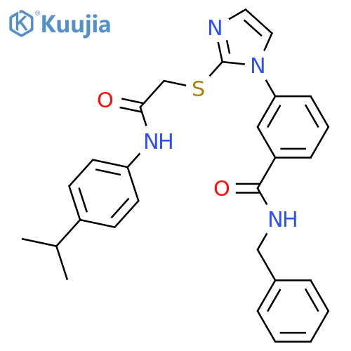 N-benzyl-3-{2-[({[4-(propan-2-yl)phenyl]carbamoyl}methyl)sulfanyl]-1H-imidazol-1-yl}benzamide structure