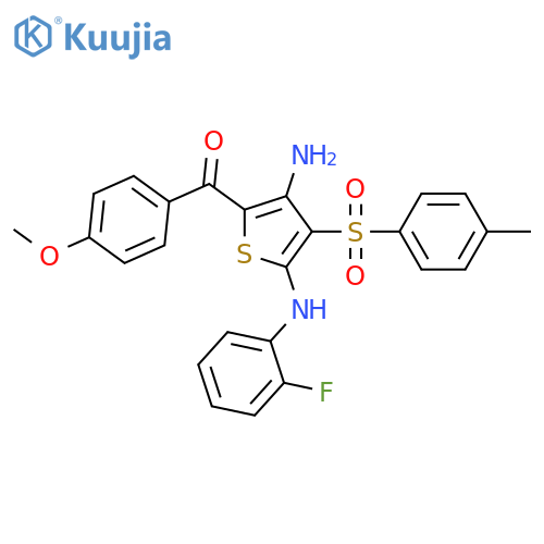 N2-(2-fluorophenyl)-5-(4-methoxybenzoyl)-3-(4-methylbenzenesulfonyl)thiophene-2,4-diamine structure