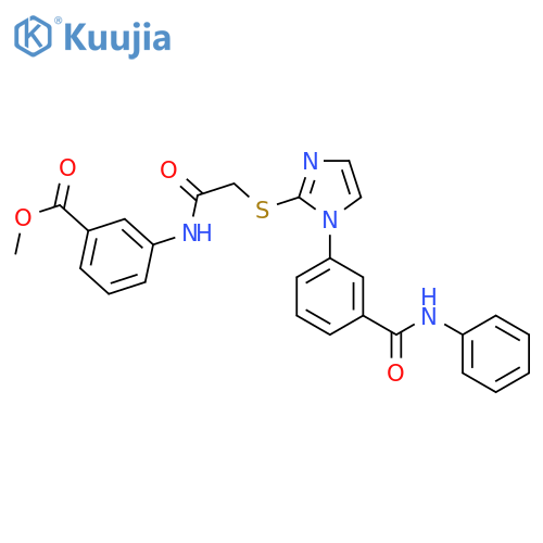 methyl 3-[2-({1-[3-(phenylcarbamoyl)phenyl]-1H-imidazol-2-yl}sulfanyl)acetamido]benzoate structure