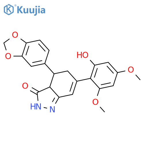 3H-Indazol-3-one,4-(1,3-benzodioxol-5-yl)-2,3a,4,5-tetrahydro-6-(2-hydroxy-4,6-dimethoxyphenyl)- structure