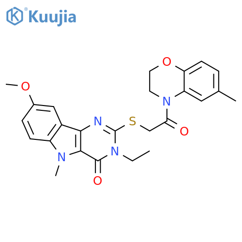 3-ethyl-8-methoxy-5-methyl-2-{[2-(6-methyl-3,4-dihydro-2H-1,4-benzoxazin-4-yl)-2-oxoethyl]sulfanyl}-3H,4H,5H-pyrimido[5,4-b]indol-4-one structure