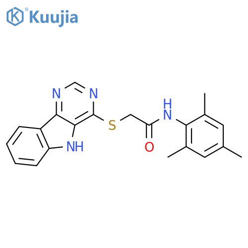 2-{5H-pyrimido[5,4-b]indol-4-ylsulfanyl}-N-(2,4,6-trimethylphenyl)acetamide structure