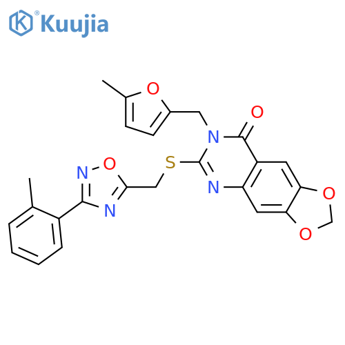 7-[(5-methylfuran-2-yl)methyl]-6-({[3-(2-methylphenyl)-1,2,4-oxadiazol-5-yl]methyl}sulfanyl)-2H,7H,8H-[1,3]dioxolo[4,5-g]quinazolin-8-one structure