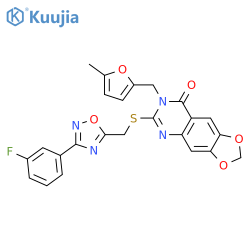 6-({[3-(3-fluorophenyl)-1,2,4-oxadiazol-5-yl]methyl}sulfanyl)-7-[(5-methylfuran-2-yl)methyl]-2H,7H,8H-[1,3]dioxolo[4,5-g]quinazolin-8-one structure