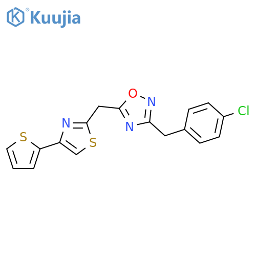 3-[(4-chlorophenyl)methyl]-5-{[4-(thiophen-2-yl)-1,3-thiazol-2-yl]methyl}-1,2,4-oxadiazole structure
