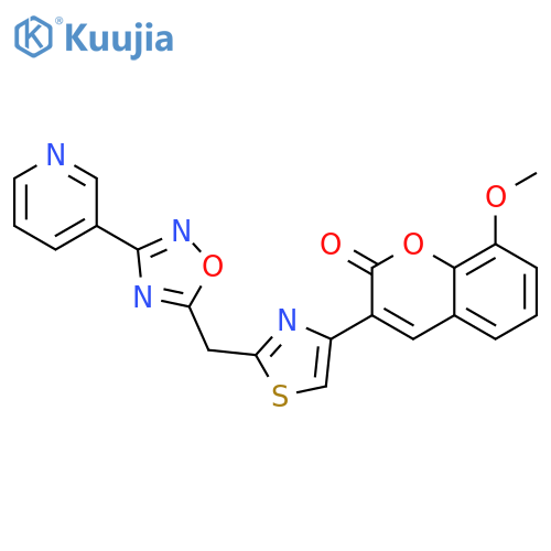 8-methoxy-3-(2-{[3-(pyridin-3-yl)-1,2,4-oxadiazol-5-yl]methyl}-1,3-thiazol-4-yl)-2H-chromen-2-one structure