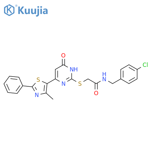 N-[(4-chlorophenyl)methyl]-2-{[4-(4-methyl-2-phenyl-1,3-thiazol-5-yl)-6-oxo-1,6-dihydropyrimidin-2-yl]sulfanyl}acetamide structure