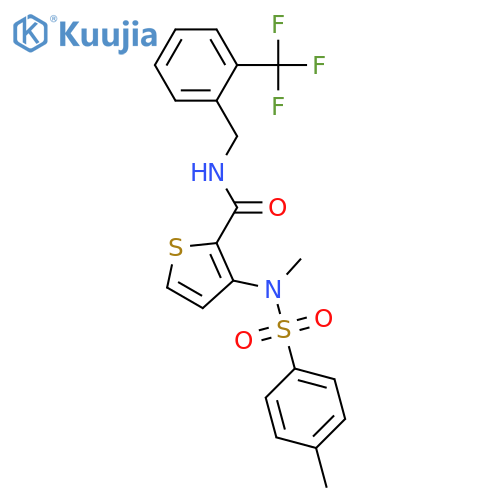 3-(N-methyl4-methylbenzenesulfonamido)-N-{[2-(trifluoromethyl)phenyl]methyl}thiophene-2-carboxamide structure