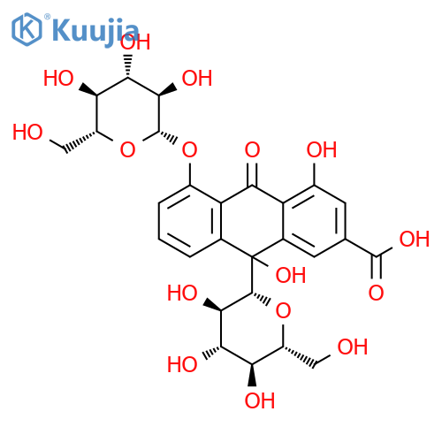 2-Anthracenecarboxylicacid, 9-b-D-glucopyranosyl-5-(b-D-glucopyranosyloxy)-9,10-dihydro-4,9-dihydroxy-10-oxo-,(5R)- (9CI) structure