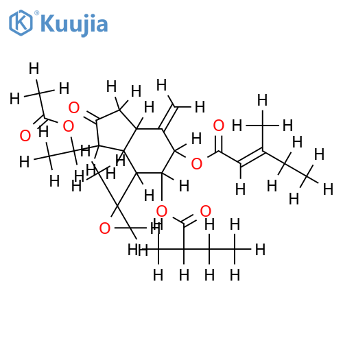 (1R,4R,5S,6R,7S,8R,9S,11S,2'S,2''E)-11,12-epoxy-8-(2'-methylbutanoyloxy)-9-(3''-methyl-2''-pentenoyloxy)-10(14)-oplopen-3-one structure