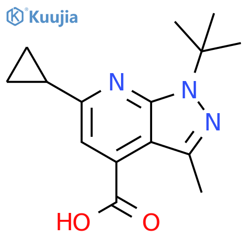 1-tert-butyl-6-cyclopropyl-3-methyl-pyrazolo[3,4-b]pyridine-4-carboxylic acid structure