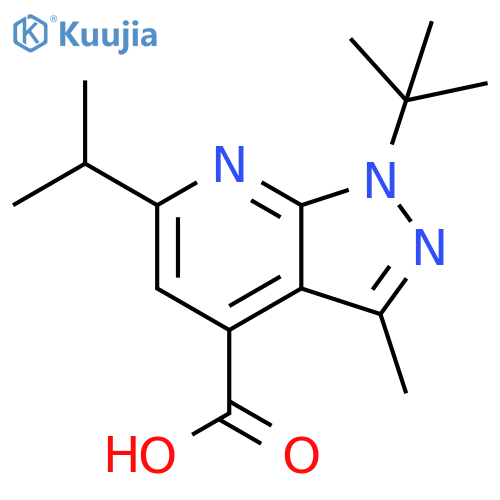 1-tert-butyl-3-methyl-6-(propan-2-yl)-1H-pyrazolo[3,4-b]pyridine-4-carboxylic acid structure