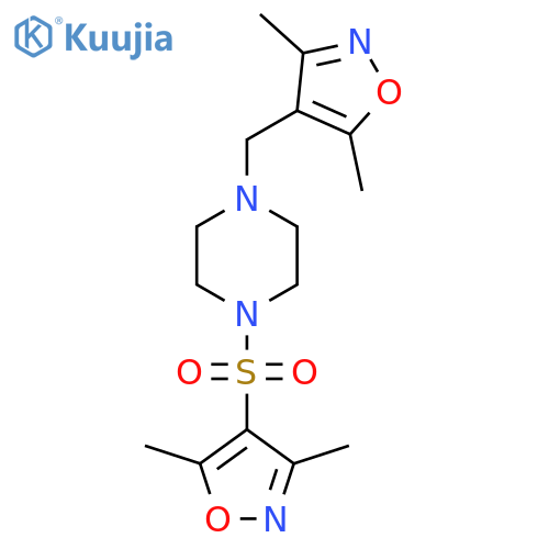 1-(3,5-dimethyl-1,2-oxazol-4-yl)methyl-4-(3,5-dimethyl-1,2-oxazol-4-yl)sulfonylpiperazine structure