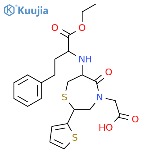 2-((2S,6R)-6-(((S)-1-Ethoxy-1-oxo-4-phenylbutan-2-yl)amino)-5-oxo-2-(thiophen-2-yl)-1,4-thiazepan-4-yl)acetic acid structure