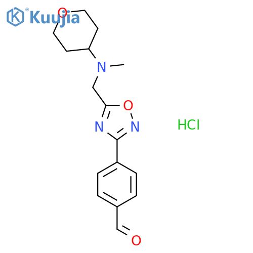 4-(5-{[methyl(tetrahydro-2H-pyran-4-yl)amino]methyl}-1,2,4-oxadiazol-3-yl)benzaldehyde hydrochloride structure