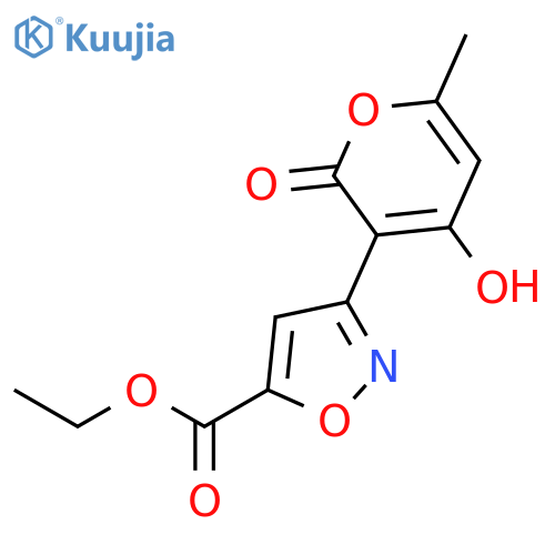 5-Isoxazolecarboxylic acid, 3-(4-hydroxy-6-methyl-2-oxo-2H-pyran-3-yl)-, ethyl ester structure