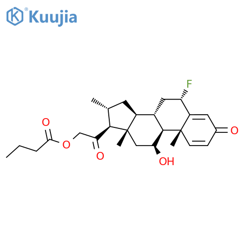 Pregna-1,4-diene-3,20-dione, 6-fluoro-11-hydroxy-16-methyl-21-(1-oxobutoxy)-, (6a,11b,16a)- structure