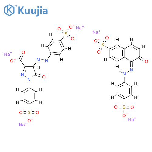 1H-Pyrazole-3-carboxylicacid, 4,5-dihydro-5-oxo-1-(4-sulfophenyl)-4-[(4-sulfophenyl)azo]-, trisodiumsalt, mixt. with 6-hydroxy-5-[(4-sulfophenyl)azo]-2-naphthalenesulfonic aciddisodium salt (9CI) structure