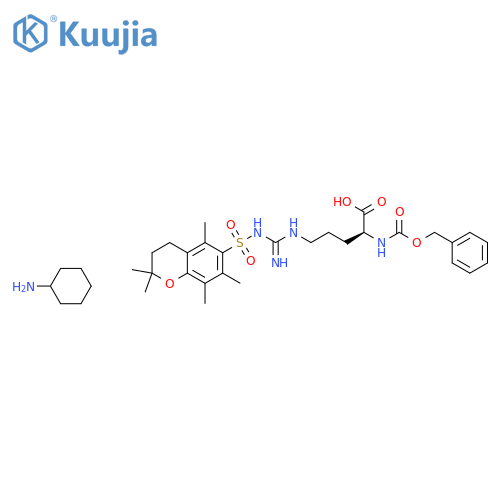 Cyclohexanaminium (2S)-2-{(Benzyloxy)carbonylamino}-5-{1-(2,2,5,7,8-pentamethyl-3,4-dihydro-2H-1-benzopyran-6-yl)sulfonylcarbamimidamido}pentanoate structure