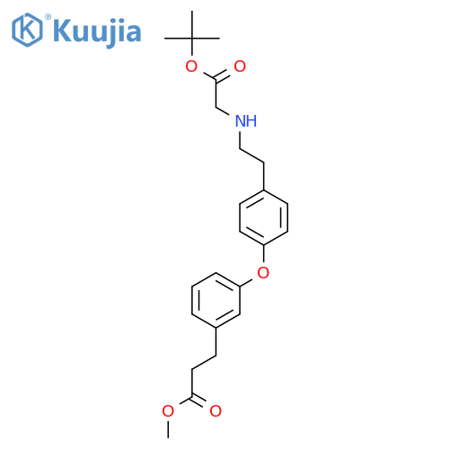 Benzenepropanoic acid, 3-[4-[2-[[(1,1-dimethylethoxy)carbonyl]methylamino]ethyl]phenoxy]-, methyl ester structure