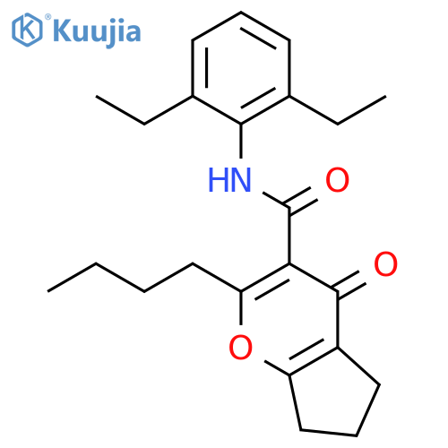 Cyclopenta[b]pyran-3-carboxamide, 2-butyl-N-(2,6-diethylphenyl)-4,5,6,7-tetrahydro-4-oxo- structure