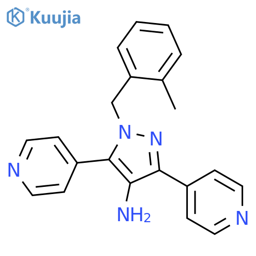 1H-PYRAZOL-4-AMINE, 1-[(2-METHYLPHENYL)METHYL]-3,5-DI-4-PYRIDINYL- structure