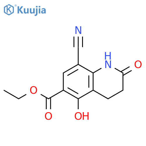 6-Quinolinecarboxylic acid, 8-cyano-1,2,3,4-tetrahydro-5-hydroxy-2-oxo-, ethyl ester structure