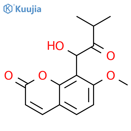 2H-1-Benzopyran-2-one,8-(1-hydroxy-3-methyl-2-oxobutyl)-7-methoxy- (9CI) structure