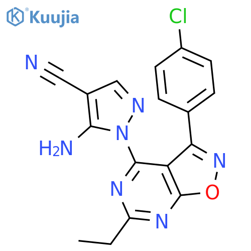 1H-Pyrazole-4-carbonitrile, 5-amino-1-[3-(4-chlorophenyl)-6-ethylisoxazolo[5,4-d]pyrimidin-4-yl]- structure