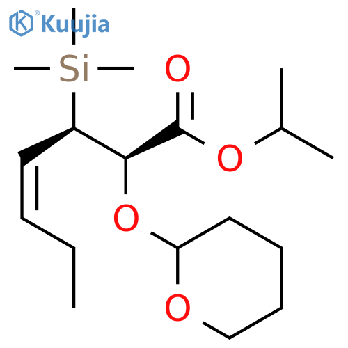 4-Heptenoic acid, 2-[(tetrahydro-2H-pyran-2-yl)oxy]-3-(trimethylsilyl)-, 1-methylethyl ester, (2R*,3R*,4Z)- structure