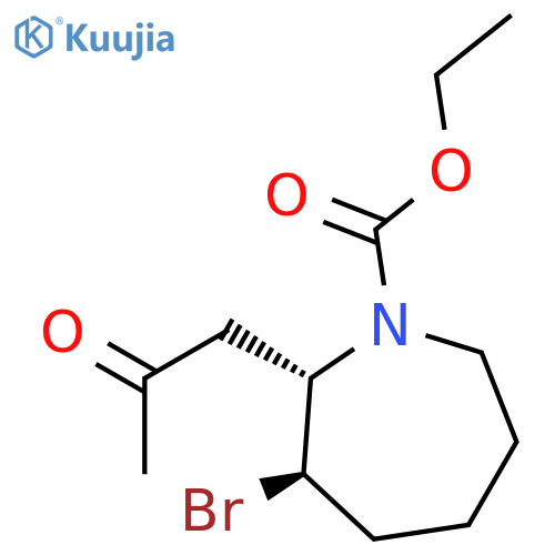 1H-Azepine-1-carboxylic acid, 3-bromohexahydro-2-(2-oxopropyl)-, ethyl ester, trans- structure