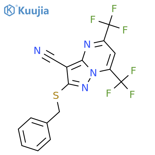 Pyrazolo[1,5-a]pyrimidine-3-carbonitrile, 2-[(phenylmethyl)thio]-5,7-bis(trifluoromethyl)- structure