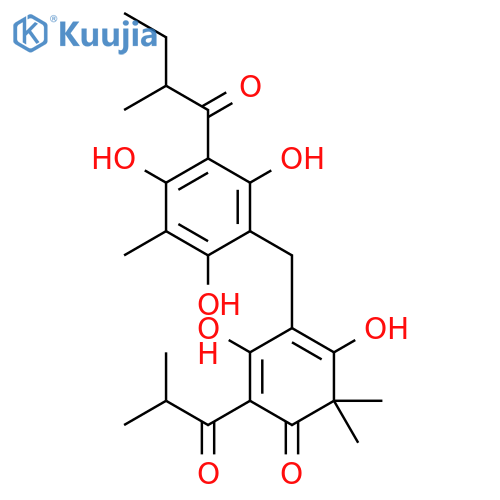 2,5-Cyclohexadien-1-one,3,5-dihydroxy-4,4-dimethyl-2-(2-methyl-1-oxopropyl)-6-[[2,4,6-trihydroxy-3-methyl-5-(2-methyl-1-oxobutyl)phenyl]methyl]-(9CI) structure