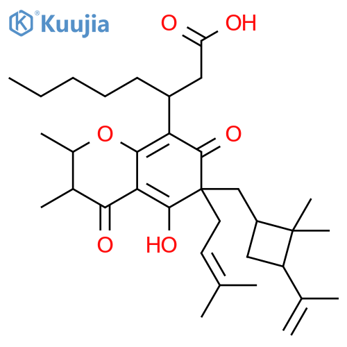 2H-1-Benzopyran-8-propanoicacid,6-[[2,2-dimethyl-3-(1-methylethenyl)cyclobutyl]methyl]-3,4,6,7-tetrahydro-5-hydroxy-2,3-dimethyl-6-(3-methyl-2-butenyl)-4,7-dioxo-b-pentyl- (9CI) structure