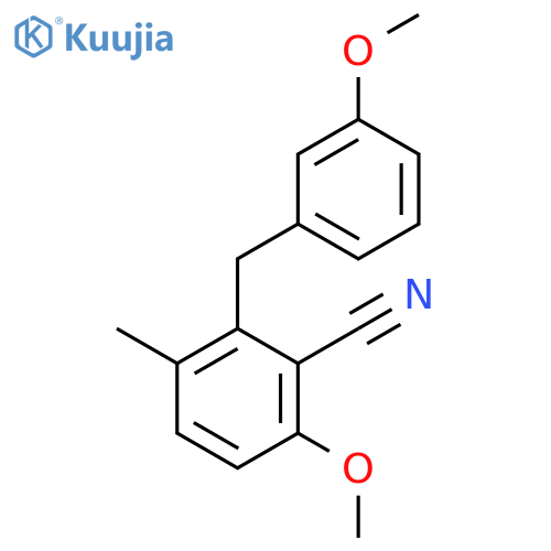 6-methoxy-2-[(3-methoxyphenyl)methyl]-3-methylbenzonitrile structure