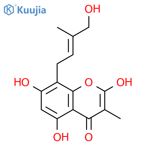 5,7-dihydroxy-2-hydroxy-methyl-8-[(2E)-4-hydroxy-3-methylbut-2-enyl]-4H-1-benzopyran-4-one structure