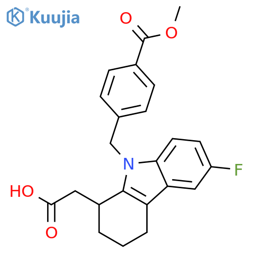 1H-Carbazole-1-acetic acid, 6-fluoro-2,3,4,9-tetrahydro-9-[[4-(methoxycarbonyl)phenyl]methyl]-, (±)- structure