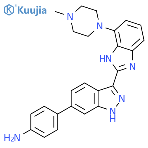 4-[3-[7-(4-methyl-1-piperazinyl)-1H-benzimidazol-2-yl]-1H-indazol-6-yl]-benzenamine structure