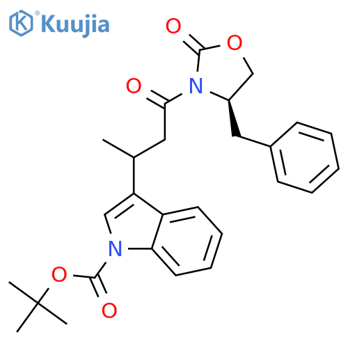 tert-Butyl 3-[1-methyl-3-(4-benzyl-2-oxo-1,3-oxazol-idin-3-yl)-3-oxopropyl]indole-1-carboxylate structure