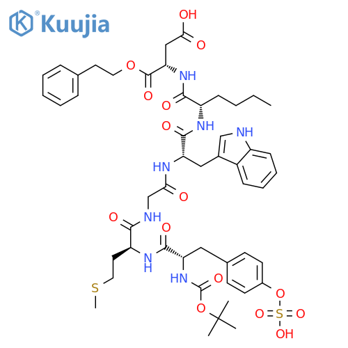 L-Aspartic acid,N-[N-[N-[N-[N-[N-[(1,1-dimethylethoxy)carbonyl]-O-sulfo-L-tyrosyl]-L-methionyl]glycyl]-L-tryptophyl]-L-norleucyl]-,1-(2-phenylethyl) ester (9CI) structure