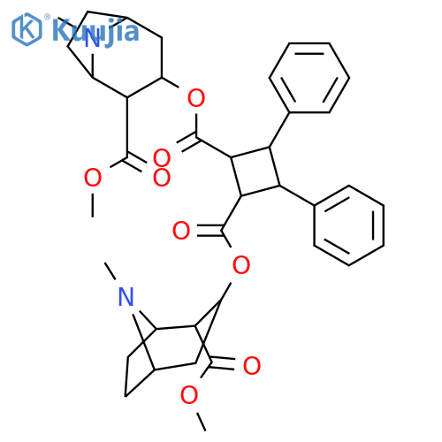 1,2-Cyclobutanedicarboxylicacid, 3,4-diphenyl-,bis[(1R,2R,3S,5S)-2-(methoxycarbonyl)-8-methyl-8-azabicyclo[3.2.1]oct-3-yl]ester, (1S,2S,3S,4R)- (9CI) structure
