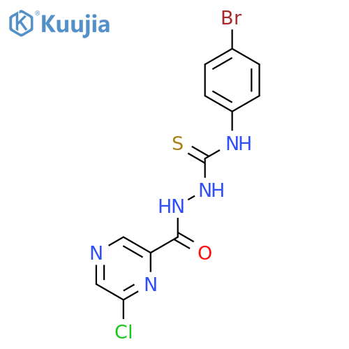 Pyrazinecarboxylic acid, 6-chloro-, 2-[[(4-bromophenyl)amino]thioxomethyl]hydrazide structure
