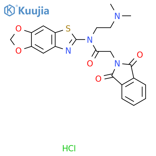 N-[2-(dimethylamino)ethyl]-N-{4,6-dioxa-10-thia-12-azatricyclo[7.3.0.0,]dodeca-1,3(7),8,11-tetraen-11-yl}-2-(1,3-dioxo-2,3-dihydro-1H-isoindol-2-yl)acetamide hydrochloride structure