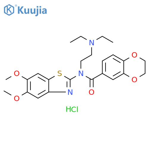 N-[2-(diethylamino)ethyl]-N-(5,6-dimethoxy-1,3-benzothiazol-2-yl)-2,3-dihydro-1,4-benzodioxine-6-carboxamide hydrochloride structure