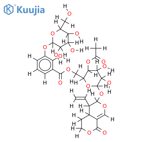 (4aS,5R,6S)-5-ethenyl-4,4a,5,6-tetrahydro-1-oxo-1H,3H-pyrano[3,4-c]pyran-6-yl 4-O-acetyl-6-O-{[3-(beta-D-glucopyranosyloxy)-2-hydroxyphenyl]carbonyl}-beta-D-glucopyranoside structure