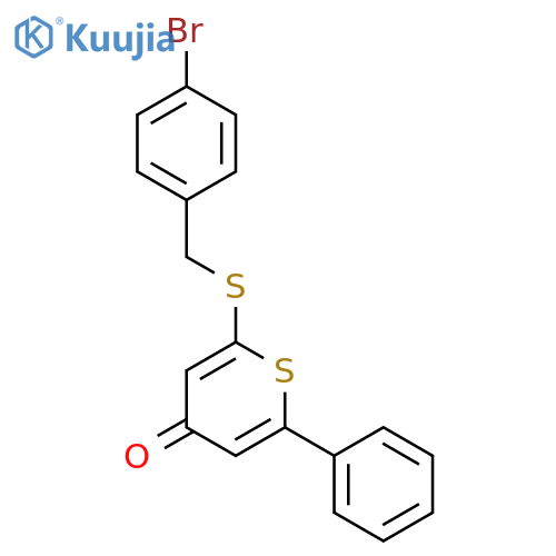4H-Thiopyran-4-one, 2-[[(4-bromophenyl)methyl]thio]-6-phenyl- structure