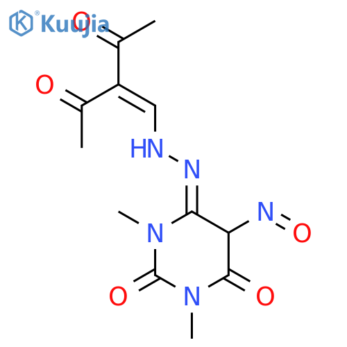 2,4,6(1H,3H,5H)-Pyrimidinetrione,1,3-dimethyl-5-nitroso-, 4-[2-(2-acetyl-3-oxo-1-buten-1-yl)hydrazone] structure
