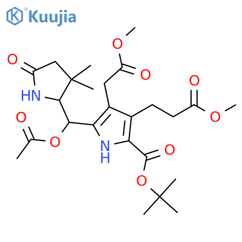 1H-Pyrrole-3-propanoic acid, 5-[(acetyloxy)(3,3-dimethyl-5-oxo-2-pyrrolidinyl)methyl]-2-[(1,1-dimethylethoxy)carbonyl]-4-(2-methoxy-2-oxoethyl)-, methyl ester, (R*,R*)- (9CI) structure